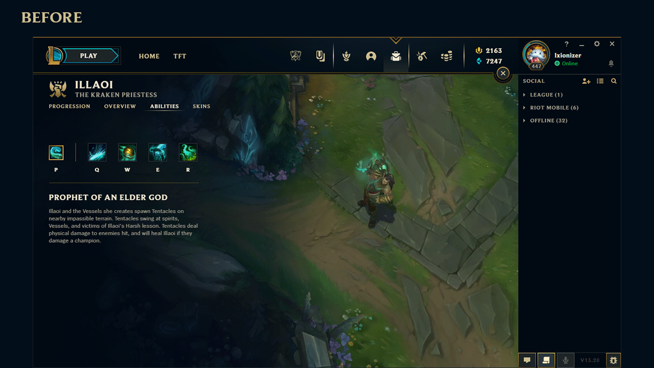 Combo selection in LOL client