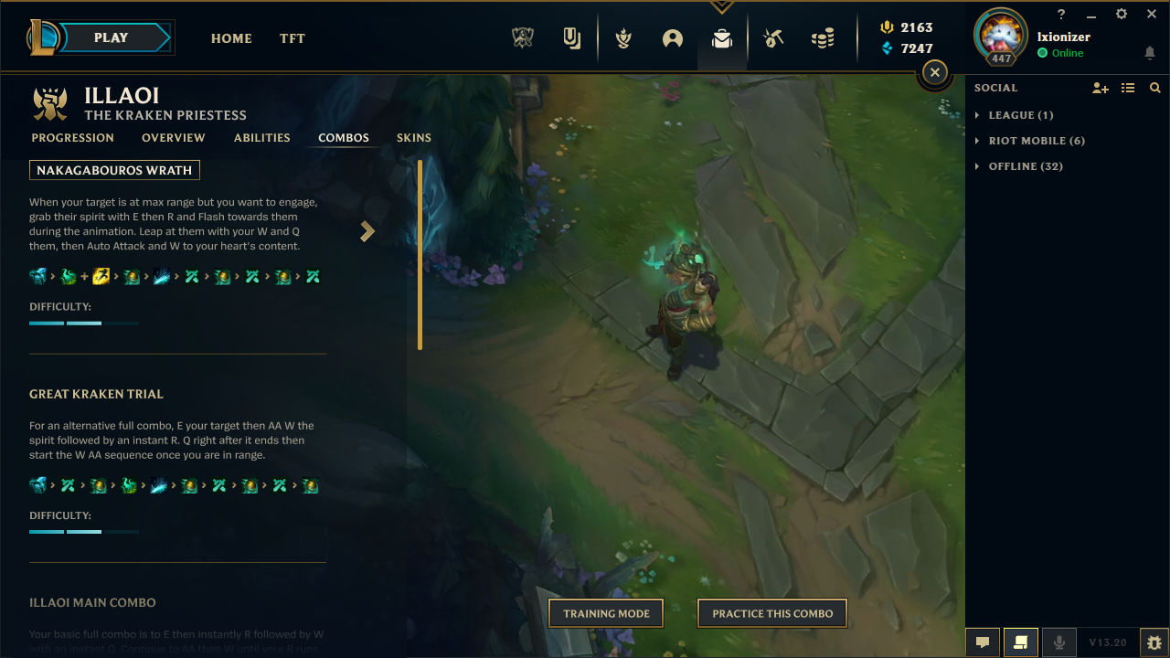 Navigating through combos for Illaoi - in the client