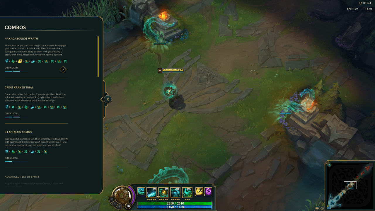 Navigating through combos for Illaoi - in game combo tool